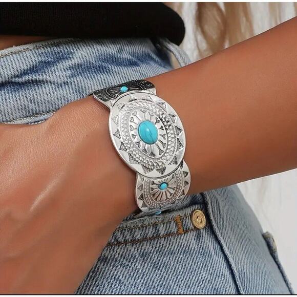 Ethnic Boho Western Navajo Bracelet Turquoise Cuff Bangle Native American - Picture 1 of 4